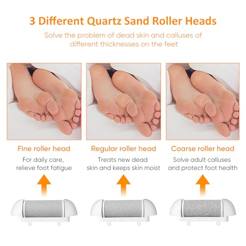 Electric Callus Remover for Feet | Rechargeable Foot File, Electric Foot Scrubber | 18 Piece Pedicure kit for Cracked Heels & Dead Skin with 3 Roller Heads By Quantum Lux (White)