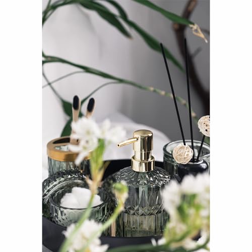 BEROZA 5PCS Bathroom Accessories Set, Stylish Decoration, Contains Lotion Dispenser, Soap Dish, Toothbrush Holder, Glass Cup, Cotton Swab Jar, Bathroom Decoration Gift (Black)