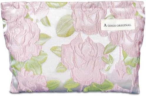 STARDW Flower Cosmetic Bags Makeup Bags for Women and Girls,Travel Makeup Bag Large Capacity Canvas Makeup Bag,Makeup Organizer Bag Zipper Pouch, Embossed pink, Large Capacity Aesthetic Makeup Bags
