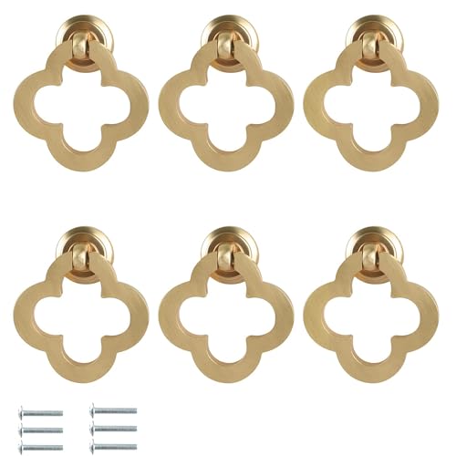 GEPAS 6pcs Gold Cabinet Knobs, Zinc Alloy Brushed Brass Cabinet Ring Pulls Dresser Handles Furniture Hardware for Kitchen Cupboard Drawers Closet Door,Easy to Install (Style2)