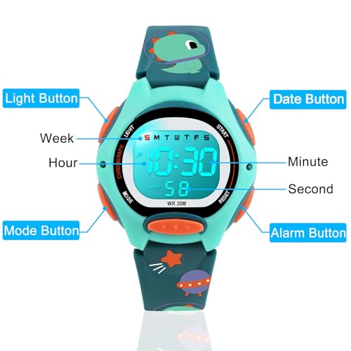 Azonee Kids Watch Digital with Cartoon Soft Strap, Kids Waterproof Watch with Alarm Clock, Sport Watch with Stopwatch, Cute Kids Presents for Girls Boys Ages 5-13
