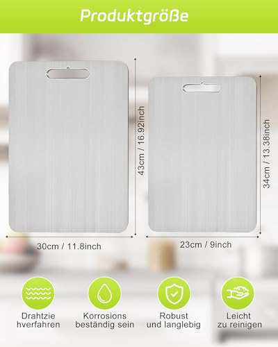 Titan Chopping Board - Double-Sided BPA-Free S316 Stainless Steel Chopping Board, Food Titanium Cutting Board, Ideal for Meat, Vegetables, Bread & Fruit