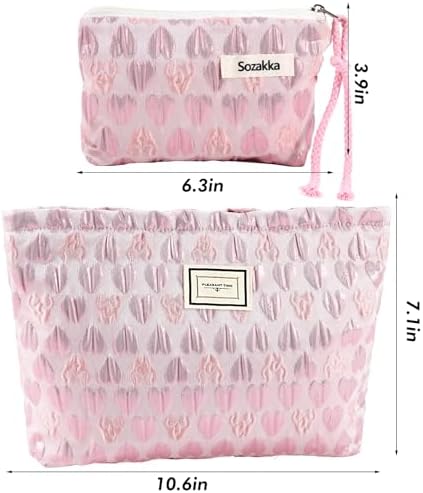 ZLFSRQ 3Pcs Checkered Makeup Bag for Women Large Cosmetic Bag Set Travel Toiletry Bag Makeup Pouch Bag for Purse Pink Zipper Storage Bag Organizer Cute Small Aesthetic Girls Car Essentials Bag