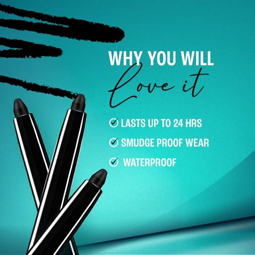 LAKMÉ Eyeconic Black Kajal, Matte Kohl Liner in a Twist Up Pencil - Waterproof, Smudge Proof & Long Lasting Eye Makeup, 0.35 g Twin Pack