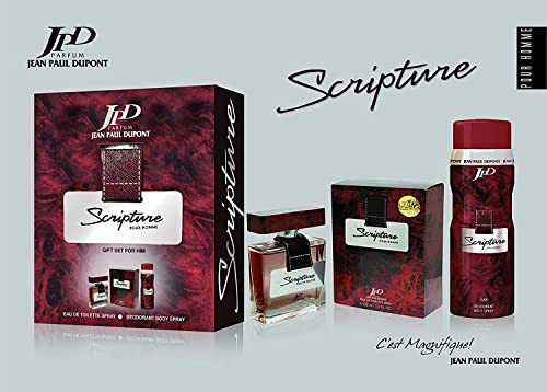 Jean Paul Dupont (JPD) Scripture Pour Homme - 2 Pieces Promo Pack for Men - Eau de Toilette 100ml + Body Spray 200ml - Gift for Him - Perfume Gift Set - Fresh and Spicy notes