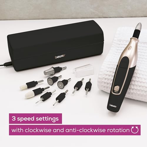 Beurer MP 84 Special Edition Manicure Pedicure Set Electric Nail File with Battery 10 Tips LED Light with Storage Case up to 4400 RPM Nail Cutter for Hand and Foot Care Black