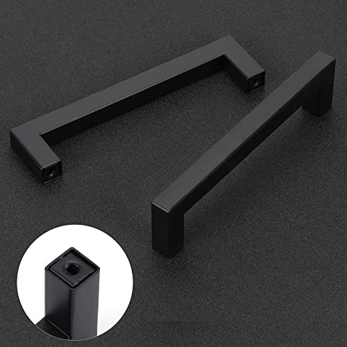 Redunest Cabinet Pulls Matte Black Cabinet Handles Square Drawer Pulls, 10 Pack 5 Inch Stainless Steel Kitchen Door Cupboard Cabinet Handles, Drawer Hardware Handles, 128mm Hole Centers