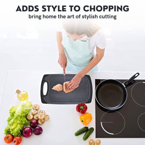 WONDER-BLED Reversible Cutting Board Set of 3, Plastic Chopping Board for Kitchen, BPA Free Food Safe PP Material, Non-Slip Design with Easy Grip Handle, Juice Grooves, Dishwasher Safe (White)