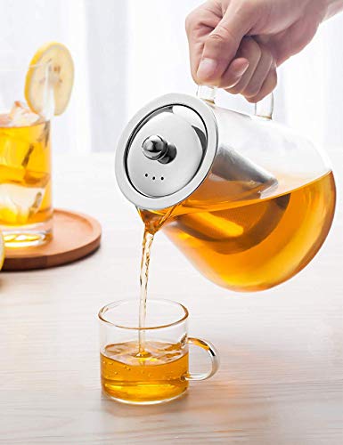 TMOST Glass Teapot with Infuser Tea Pot 32oz/43oz Tea Kettle Stovetop Safe Blooming and Loose Leaf Tea Maker Set (32oz/ 950ml)