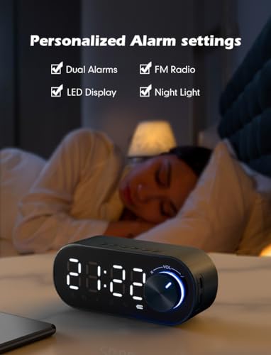 PowerPro G22 Portable Bluetooth Speaker 360° HD Stereo Super Bass with Digital Alarm Clock LED Display Night light Support AUX Cable and USB rechargeable for Our door Travel (Black)