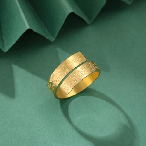 Dreamtimes Islamic Ayatul Kursi Rings for Women Muslim Quran Allah Split Rings Allah Ayatul Kursi Ring Arabic Calligraphy Rings for Men Gifts Islam Eid Ramadan