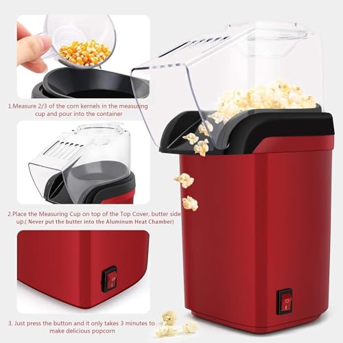 ECVV 1200W Electric Hot Air Popcorn Popper Maker for Home, No Oil Needed Healthy Snack for Kids Adults, Perfect for Party Birthday Gift