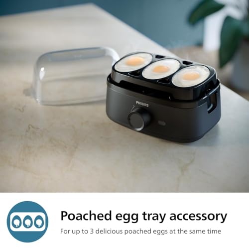 Philips Egg Cooker 3000 Series - 400W, 6 Eggs Capacity, Cooking Levels, Poached Accessory, Ready Signal, Black - HD9137/91