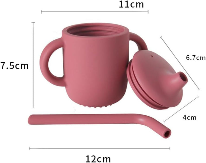 JZS Silicone Sippy Cup, 2 Pack Sippy Cups with Handles Training for Baby 6 months+ Soft with Straw Spill Proof Cups Toddlers Handles and Spout Lid Easy Grip 5oz