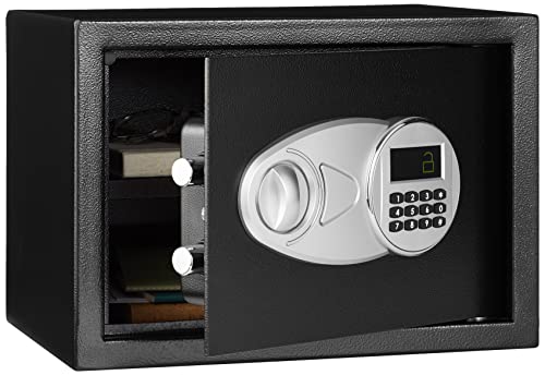 Amazon Basics Steel Security Safe with Digital Keypad - Secure Money, Cash, Jewelry, ID Documents, 14 Litres, 35 cm W x 35 cm D x 25 cm H, Black