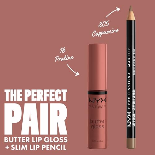 NYX PROFESSIONAL MAKEUP Butter Gloss, Non-Sticky Lip Gloss, Buttery Soft, Silky Smooth and Creamy, Sheer to Medium Coverage - Shade: Praline (Deep Nude)