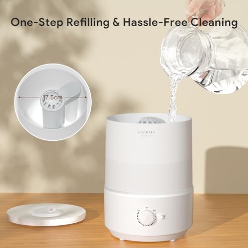 ASAKUKI Humidifiers for Bedroom Home, 3L Top Fill Cool Mist Air Humidifiers for Baby Nursery & Plants, 3-IN-1 Quiet Oil Diffuser & Night Light for Large Room, Auto Shut-off, BPA-Free, 30H