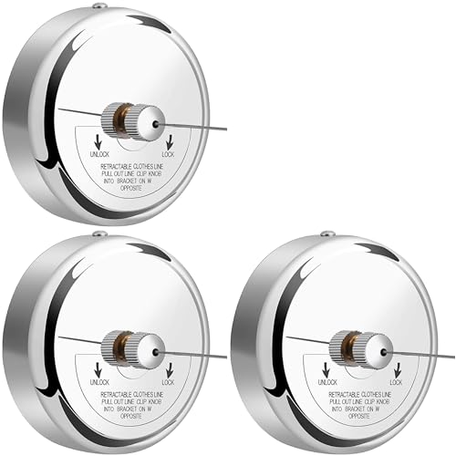 KKD Stainless Steel Retractable Cloth Line Adjustable Lockable Hanging Washing Line (Pack of 3)