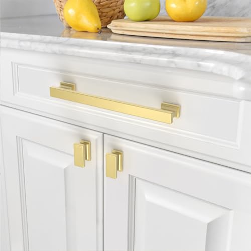 Asidrama 10 Pack 5 Inch(128mm) Brushed Gold Kitchen Cabinet Handles, Cabinet Pulls Kitchen Cabinet Hardware for Cupboard Drawer-Pulls