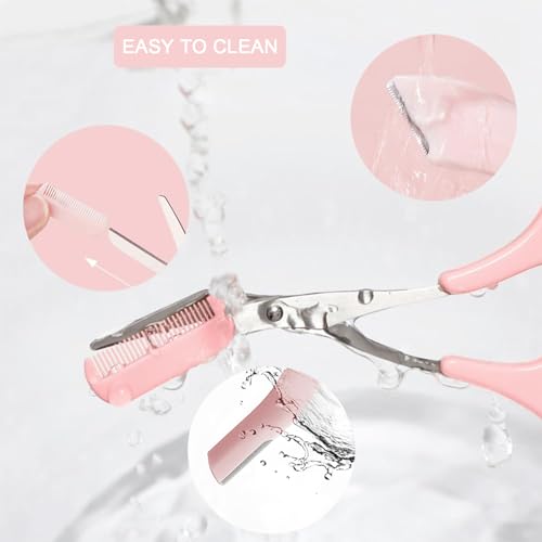 Juformin Eyebrow Trimmer Set, 3 Pcs Eyebrow Lamination Kit,Eyebrow Scissors with Comb& Curved Eyebrow Razor&Straight Eyebrow Razor,Convenient Beauty Tools for Men Women(Pink)