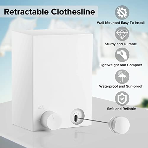 Retractable Clothesline- Adjustable Self Adhesive Clothesline, Stainless Steel Tightness Laundry Line, Tightness Wall Mounted, Cloth String Hanger(One Line, White)