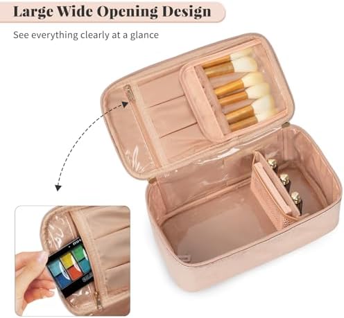 OCHEAL Makeup Bag, Portable Cosmetic Bag, Large Capacity Travel Makeup Case Organizer, Black Makeup Bags For Women Toiletry Bag for Girls Traveling With Handle and Divider