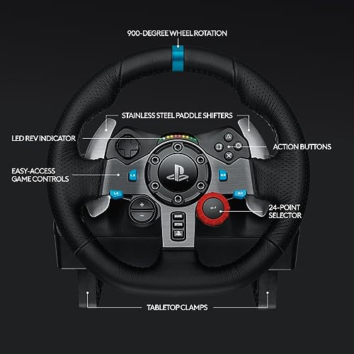 Logitech G29 Driving Force Racing Wheel and Floor Pedals, Real Force Feedback, Stainless Steel Paddle Shifters, Leather Steering Wheel Cover for PS5 Pro, PS5, PS4, PC, Mac - Black - UAE Version