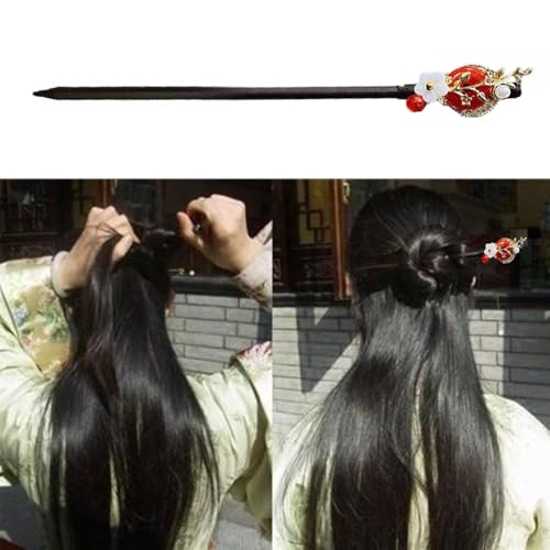 EWEIS 4PCS Set of Vintage Hairpins, Chinese Handmade Wooden Hairpins Japanese Red Hairpins Classic Geisha Hair Accessories with Tassels, for Costume Weddings for Women Girls??ength 18cm/7inch
