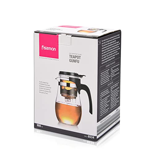 Fissman Glass Tea Pot With Filter 900 ml, Infuser for Loose Leaf, Blooming Tea, Tea Bags & Fruit Infused Water, GUNFU Series