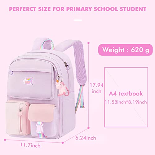 Kids Backpack Little Girls Cute Personalized Book Bags for Elementary School Lightweight Resistant Big Travel Daypack with Free Unicorn Keychain