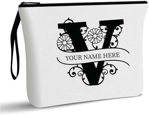 PRINTSHOP4ME Personalized Makeup Bag - Initial Monogram Cosmetic Pouch - Customizable Your Name - Monogrammed Makeup Pouch - Perfect for Travel Organizer - Cosmetic Bag for Women (N)