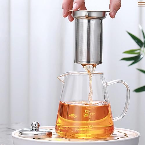 TAPIT Glass Tea Pot, Borosilicate Glass Tea Kettle for Loose Leaf Tea, Transparent Teapot with Stainless Steel Removable Infuser, Microwavable, Dishwasher and Stovetop Safe (750ml-Round)