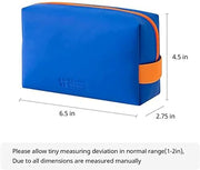 Small Makeup Bag, PU Striped Leather Cosmetic Bag, Portable Travel Makeup Pouch,Waterproof Cosmetic Pouch with Handle,Cute Makeup Bags for Women and Girls (Blue)
