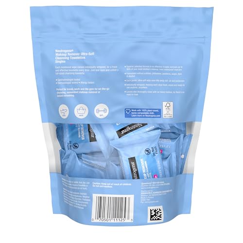 Neutrogena Facial Cleansing Towelette Singles, Daily Face Wipes to Remove Dirt, Oil, Makeup & Waterproof Mascara, Gentle, Alcohol-Free, Individually Wrapped, 20 Count