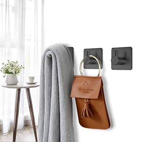 Fotosnow Black Adhesive Towel Hooks Heavy Duty Stick on Wall Hooks Shower Hooks for Bathroom Kitchen Door-4 Packs