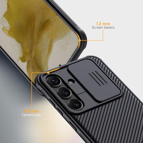 For Samsung Galaxy A55 Case, Camera Lens Protection Slide Cover Mobile Phone Case, TPU Shockproof Airbag Bumper Back Cover, Anti-Fingerprint Slim Fit Protective Casing (Black)