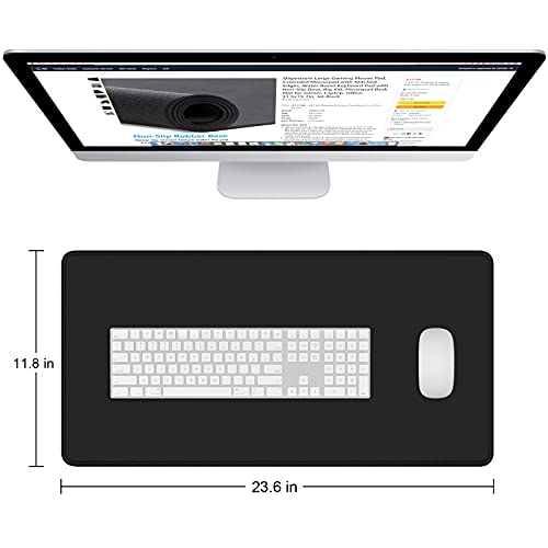 Dapesuom Large Mouse Pad, Extended Gaming Mouse Mat with Stitched Edges, Full Size Desk Mats with Non-Slip Base, Computer Big Desktop Keyboard Pad for Laptop, Office, 23.6 x 11.8 in, Jet Black