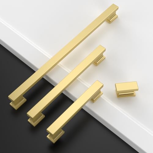 Asidrama 10 Pack 5 Inch(128mm) Brushed Gold Kitchen Cabinet Handles, Cabinet Pulls Kitchen Cabinet Hardware for Cupboard Drawer-Pulls
