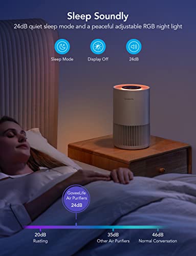 GoveeLife - Smart Air Purifiers for Bedroom, HEPA Portable Filter with Alexa WiFi Control for Pets Pollen Hair Smells, 24dB Quiet Air Purifier with 3