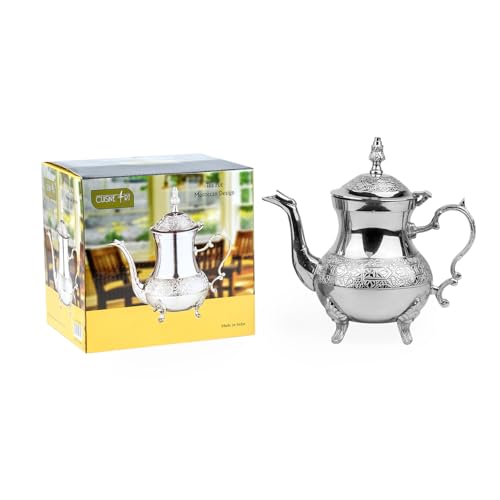 Cuisine Art Moroccan Brass Teapot - Zwin, 700ml, Silver Handcrafted Traditional Tea Pot for Authentic Moroccan Tea Ceremony