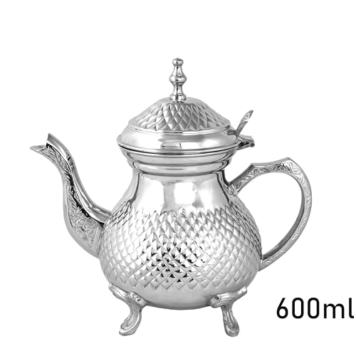 Cuisine Art Brass Moroccan Teapot 600ml Diamond Design Handmade Traditional Tea Kettle for Arabic and Turkish Tea