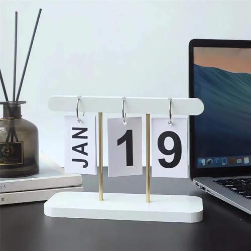 Azonee Flip Calendar For Desk, Wooden Perpetual Calendar With Large Display Daily Wooden Desk Calendar for Office, Home, Classroom, Reusable Office Desk Decor Desk Accessories (White)