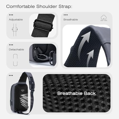 SPAHER Man Bag Sling Bag Backpack Mens Messenger Bag Chest Bag Waterproof Crossbody Shoulder Bag with USB Charging Port Daypack For Business Outdoor Sports Hiking Camping Travelling Cycling