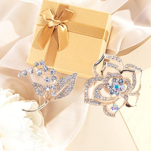 Azonee Brooch for Women, 4 PCS Brooch Flower Pins Rhinestone Fashion Brooch Elegant Leaf Brooches Jewellery Animal Pins for Women Clothes Collar Dress Scarf Shawl Decoration