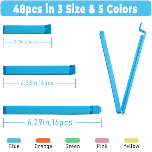 benlidoner 48 Pcs Food Bag Clips Plastic Sealing Bag Clips in 3 Sizes & 6 Colours Reusable Freezer Bag Clips Food Storage Clips for Sealing Snacks Sandwich Food Coffee