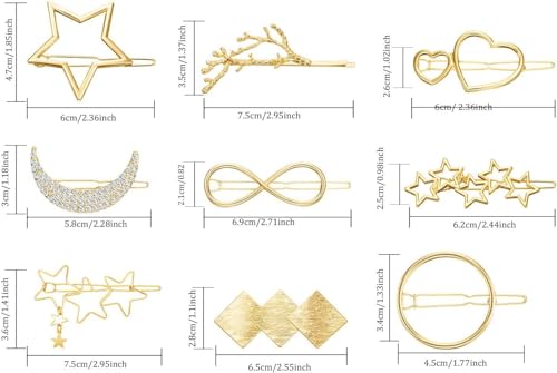 ChicAbode 9 Pcs Hair Barrettes, Minimalist Gold Hair Clips, Elegant Hair Accessories for Girl, Rhinestone Pearl Moon Star Pearl Hair Clip, for Party, Wedding, Daily Wearing, 9 Different Shapes