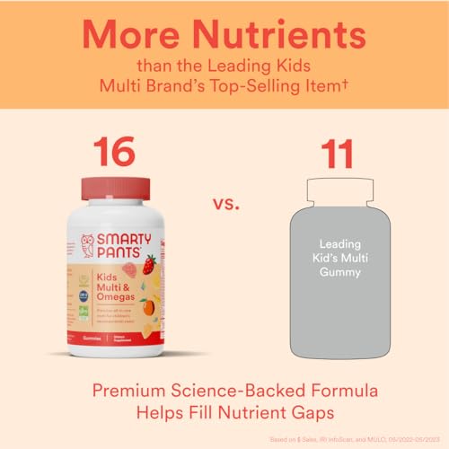 SmartyPants Kids Formula Daily Gummy Multivitamin: Vitamin C, D3, and Zinc for Immunity, Gluten Free, Omega 3 Fish Oil (DHA/EPA), Vitamin B6, B12, 120 Count (30 Day Supply)