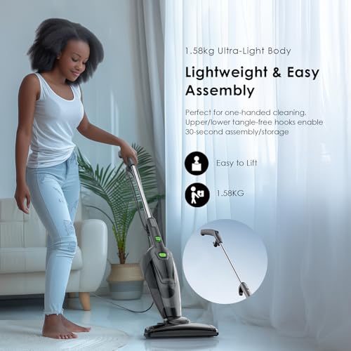 Oraimo Upright Stick Vacuum Cleaner 2-in-1, Handheld Hoover 600W 16000Pa High-Power Suction, 2 HEPA Filters, 500ML Dust Cup, 5M Cord Lightweight Household Hoover for Hardwood, Tile, Carpet&Tight Space