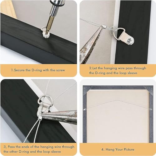 JOEJNCED 100pcs Picture Hanging kit, Picture Hanging Hardware with Wire Picture Hanging Kit, Wall Hooks for Hanging Pictures with Wire, Screw, D Ring, Loop Sleeves for Picture Frame, Mirror, Art