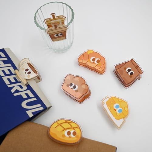 7 Packs Cute Bag Clips, Chip Clips, Funny Bag Clips For Food, Kitchen And Food Bag Clips, Small Food Bag Clip, Acrylic Air Tight Sealing Clips For Airtight Seal For Food Storage, Toast
